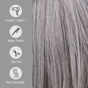 Side Parting Short Bob Sliver Mix White Lace Front Hair Natural Glueless Wig - Wigtrends