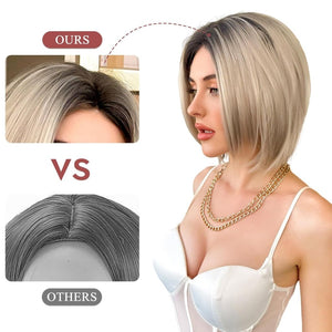 Side Parting Short Bob Sliver Mix White Lace Front Hair Natural Glueless Wig - Wigtrends