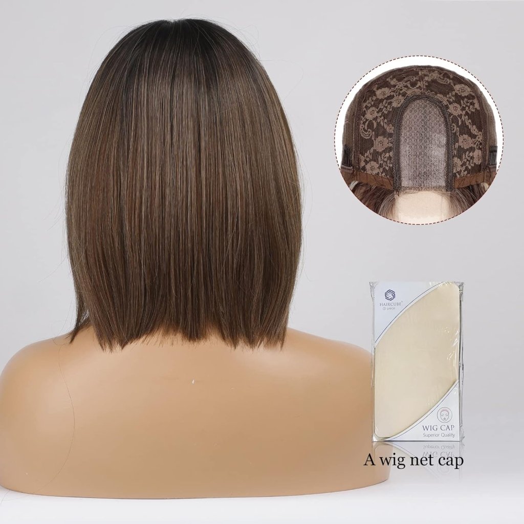 Side Parting Short Bob Sliver Mix White Lace Front Hair Natural Glueless Wig - Wigtrends