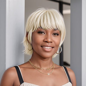 Silver Colored Short Pixie Cut Wig Layered Glueless Mullet Wigs With Bang - Wigtrends