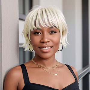 Silver Colored Short Pixie Cut Wig Layered Glueless Mullet Wigs With Bang - Wigtrends