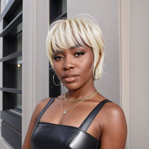 Silver Colored Short Pixie Cut Wig Layered Glueless Mullet Wigs With Bang - Wigtrends