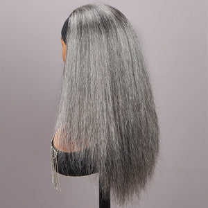 Silver Gray Straight Hair Headband Wig Real Human Hair Glueless Wigs - Wigtrends