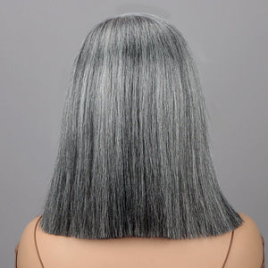 Silver Grey Straight Blunt Cut Bob For Seniors Real Human Hair Salt And Pepper 5x5 HD Lace Wigs - Wigtrends
