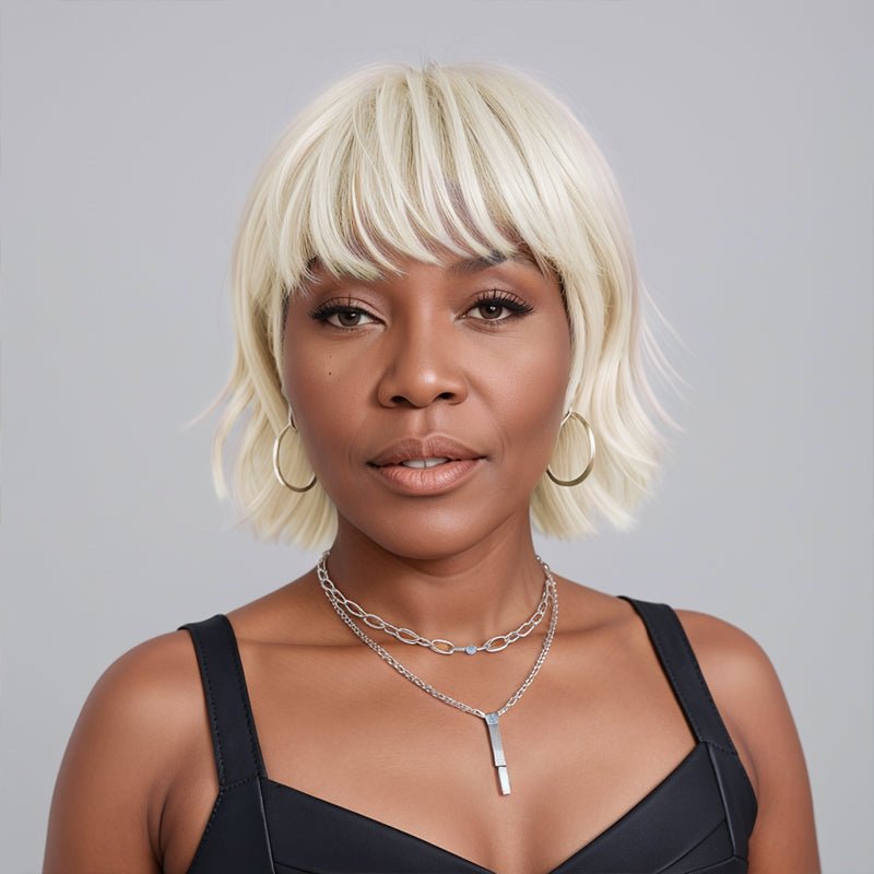 Silver Short Wig Layered Mullet Pixie Cut Wigs With Bang for Black Women - Wigtrends