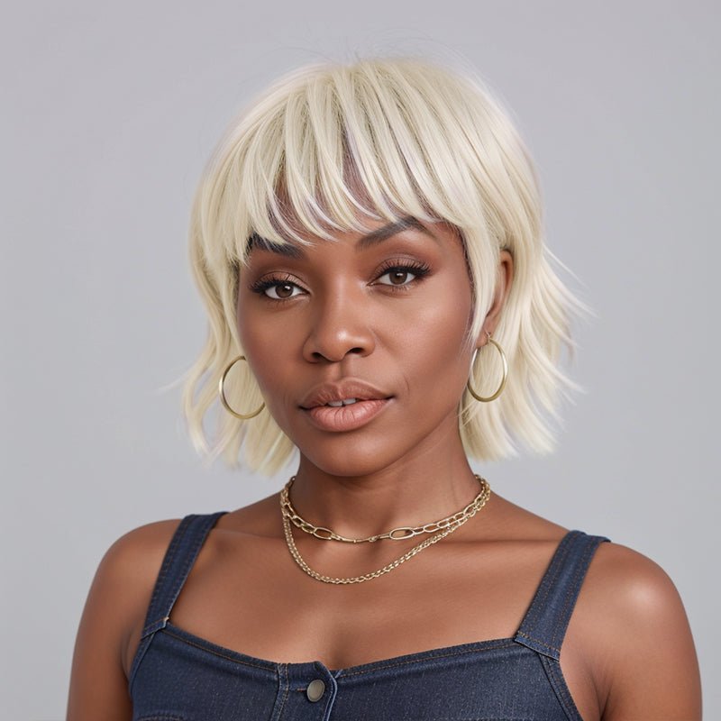 Silver Short Wig Layered Mullet Pixie Cut Wigs With Bang for Black Women - Wigtrends