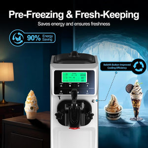 Soft Serve Ice Cream Machine 3.2 Gals Ice Cream Maker Machine Single Flavor Commercial Ice Cream Machine Countertop Soft Serve Ice Cream Maker with Pre - Cooling for Home Store School - Wigtrends