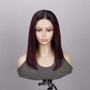 SoulLady Burgundy Straight Bob Wigs 5x5 HD Lace Wig with Black Roots - Wigtrends