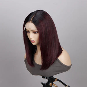 SoulLady Burgundy Straight Bob Wigs 5x5 HD Lace Wig with Black Roots - Wigtrends
