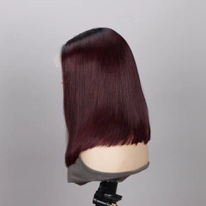 SoulLady Burgundy Straight Bob Wigs 5x5 HD Lace Wig with Black Roots - Wigtrends