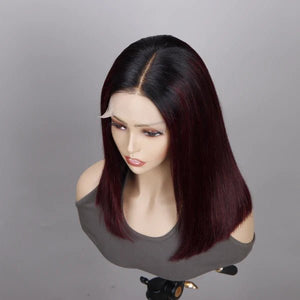 SoulLady Burgundy Straight Bob Wigs 5x5 HD Lace Wig with Black Roots - Wigtrends