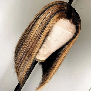 Straight Hair Blonde Highlight Bob Wig T Part Lace Frontal Short Bob Wigs 180% Density - Wigtrends
