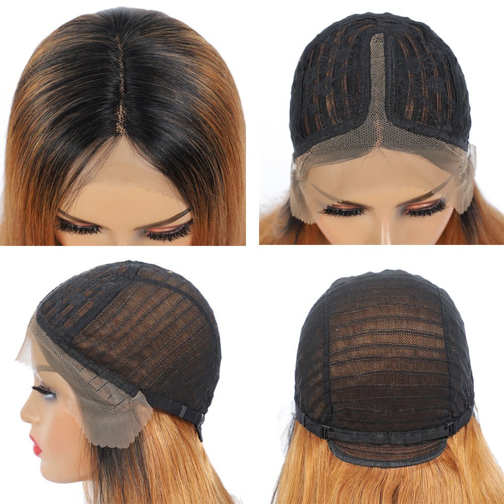Straight Hair Blonde Highlight Bob Wig T Part Lace Frontal Short Bob Wigs 180% Density - Wigtrends
