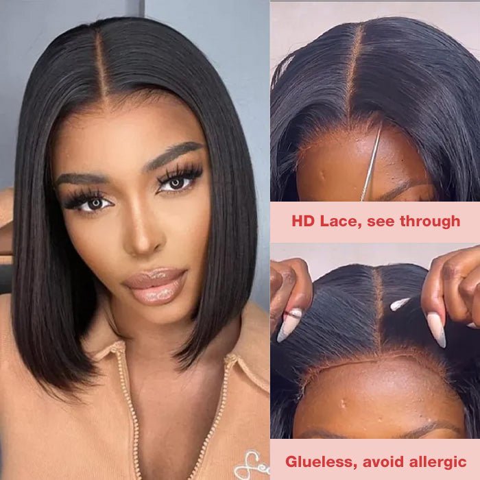Straight Wear & Go Bob Wig Pre Cut HD Lace Closure Glueless Human Hair Wigs - Wigtrends