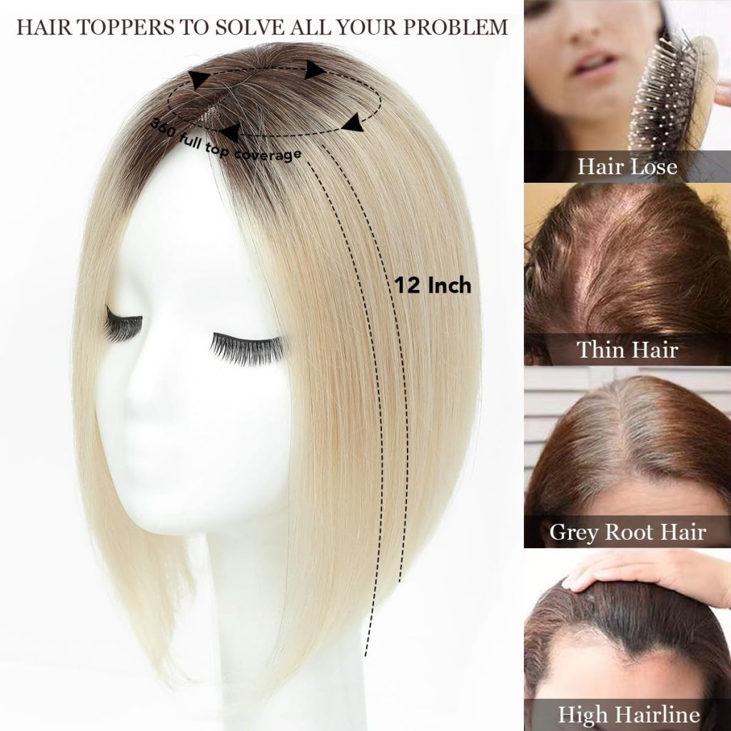 Top Hair Extension Pieces For Women Real Hair Without Bangs Lace Base Premium Remy Toppers  - Wigtrends