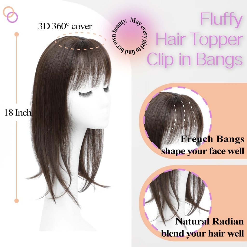 Topper Clip in Bangs 3D 360° Cover Hair Toppers for Women with Thinning Hair Pieces - Wigtrends