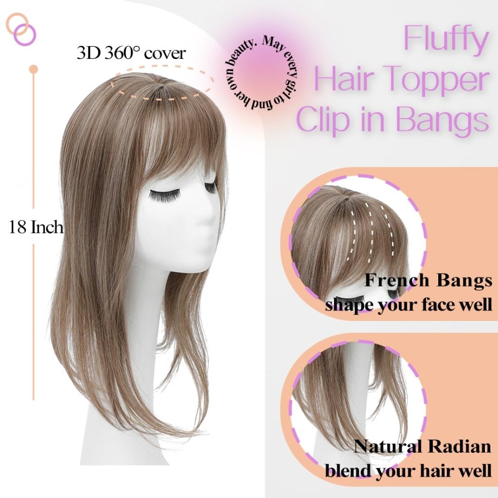 Topper Clip in Bangs 3D 360° Cover Hair Toppers for Women with Thinning Hair Pieces - Wigtrends