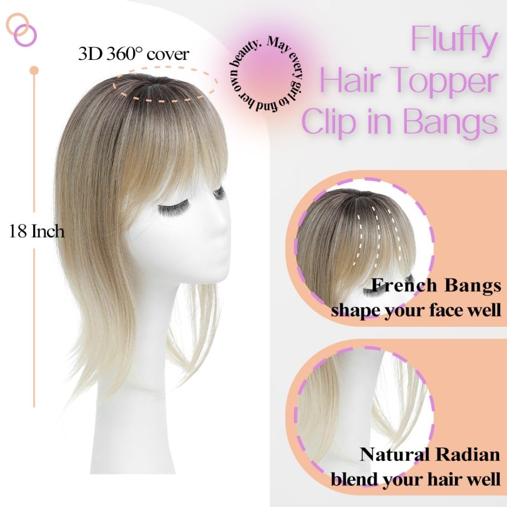 Topper Clip in Bangs 3D 360° Cover Hair Toppers for Women with Thinning Hair Pieces - Wigtrends