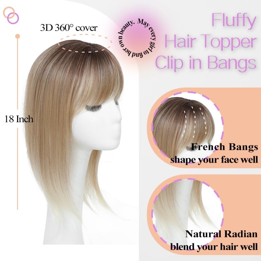 Topper Clip in Bangs 3D 360° Cover Hair Toppers for Women with Thinning Hair Pieces - Wigtrends