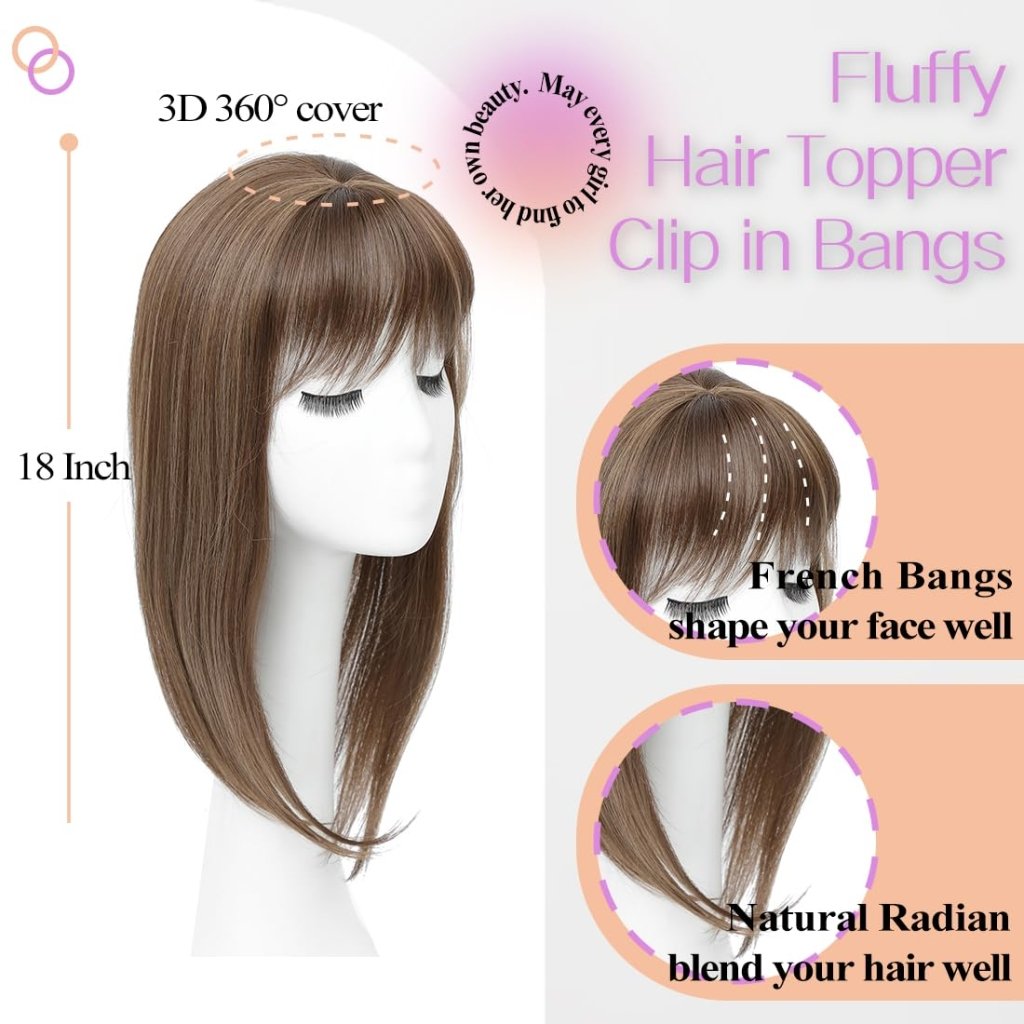 Topper Clip in Bangs 3D 360° Cover Hair Toppers for Women with Thinning Hair Pieces - Wigtrends