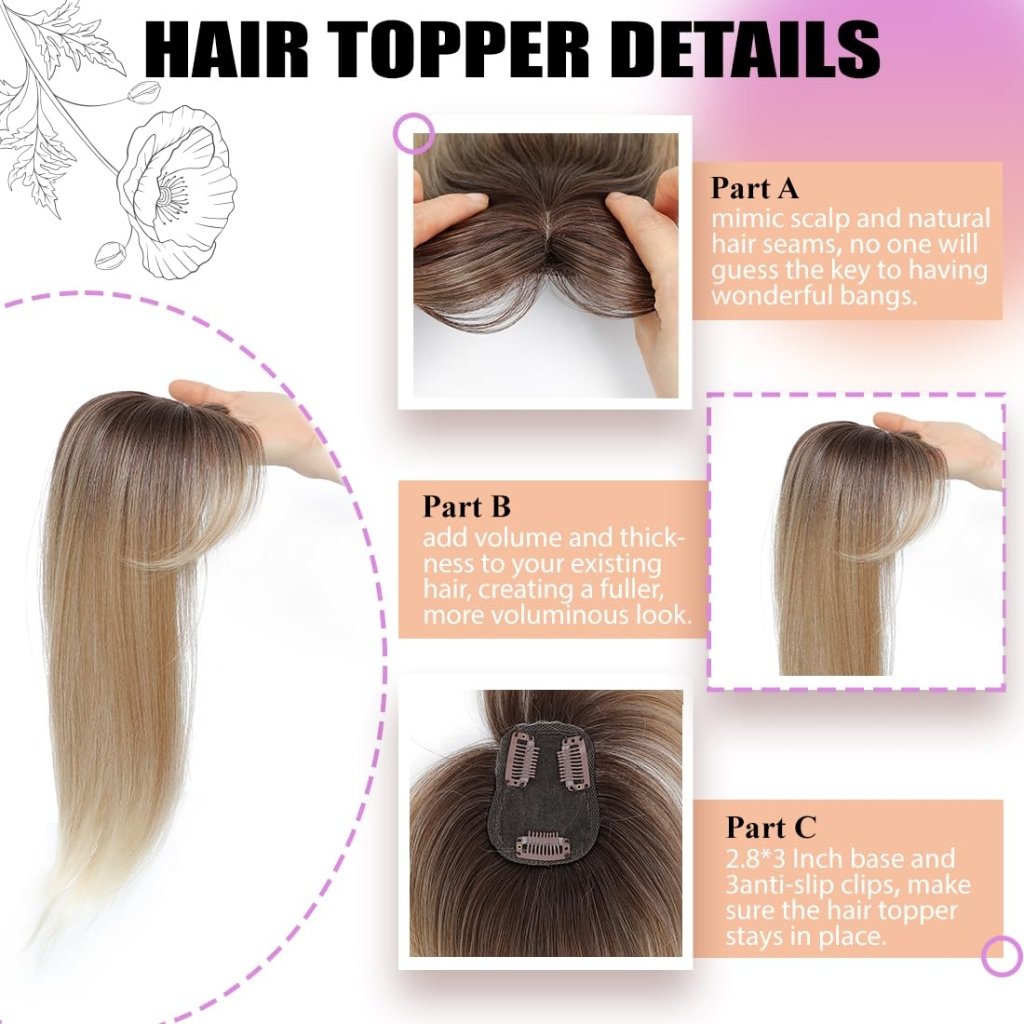 Topper Clip in Bangs 3D 360° Cover Hair Toppers for Women with Thinning Hair Pieces - Wigtrends