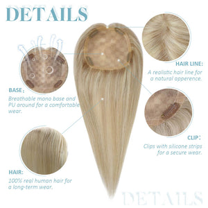 Topper Hairpieces Real Human Hair 5"*5" Base Blonde Hair(#P18/613) - Wigtrends