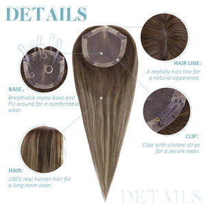 Topper Remy Human Hair Brown Hair Pieces 5"*5" Base (#4/27/4) - Wigtrends