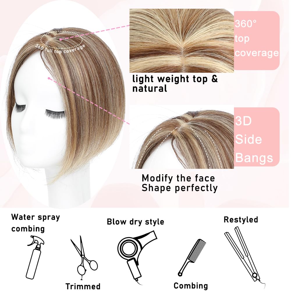 Toppers for Women Real Human Hair with Thinning Hair Clip in Bangs Pieces - Wigtrends
