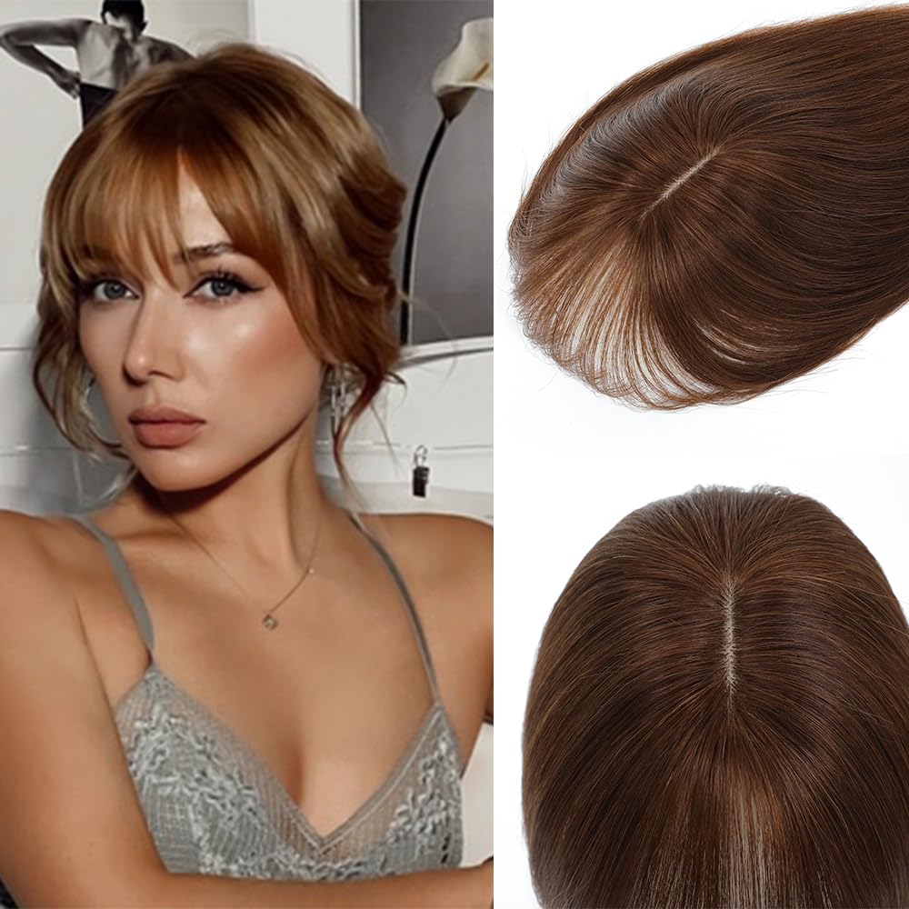 Toppers for Women Real Human Hair with Thinning Hair Clip in Bangs Pieces - Wigtrends