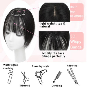 Toppers for Women Real Human Hair with Thinning Hair Clip in Bangs Pieces - Wigtrends