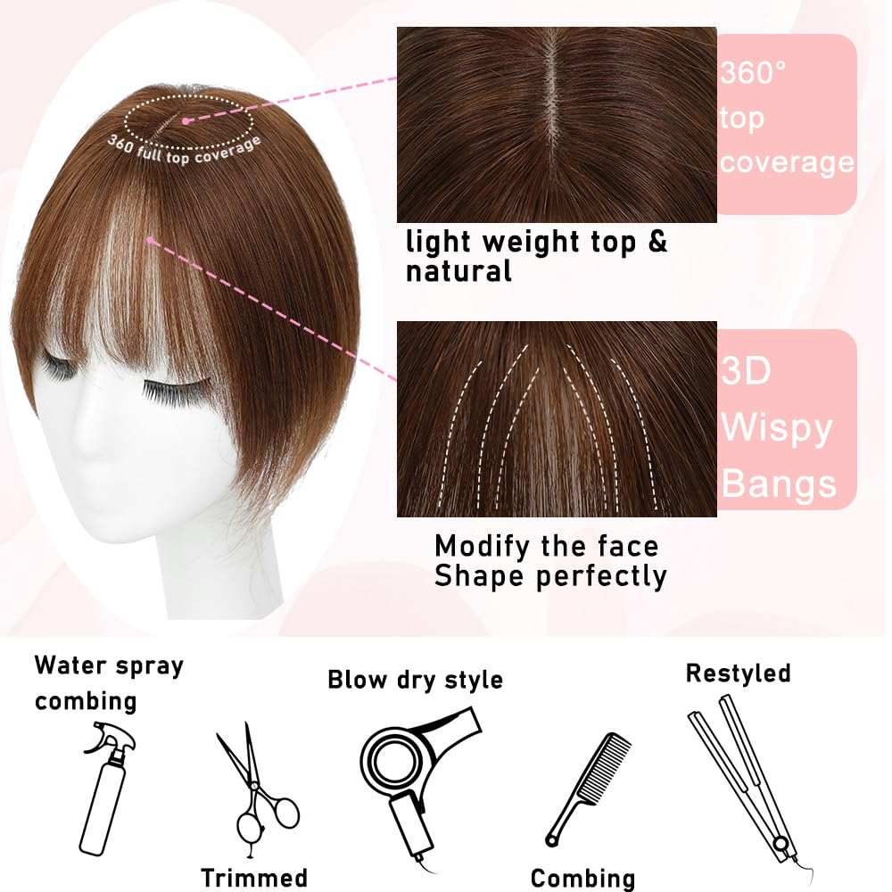 Toppers for Women Real Human Hair with Thinning Hair Clip in Bangs Pieces - Wigtrends