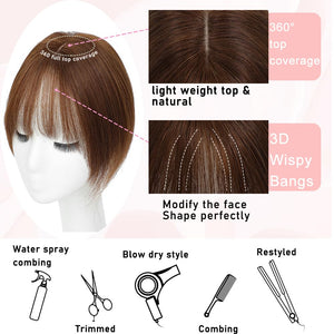 Toppers for Women Real Human Hair with Thinning Hair Clip in Bangs Pieces - Wigtrends