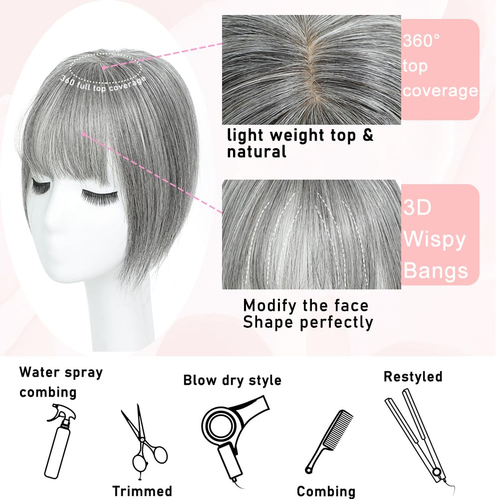 Toppers for Women Real Human Hair with Thinning Hair Clip in Bangs Pieces - Wigtrends
