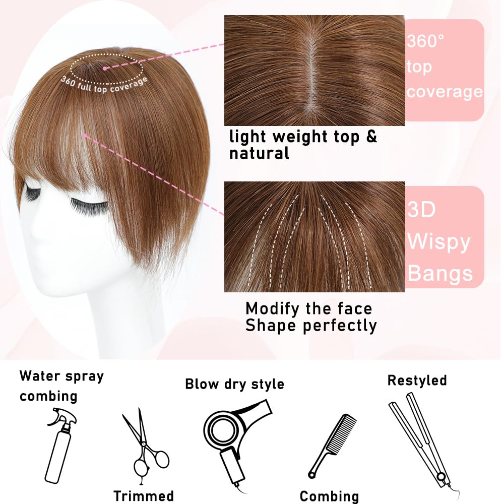 Toppers for Women Real Human Hair with Thinning Hair Clip in Bangs Pieces - Wigtrends