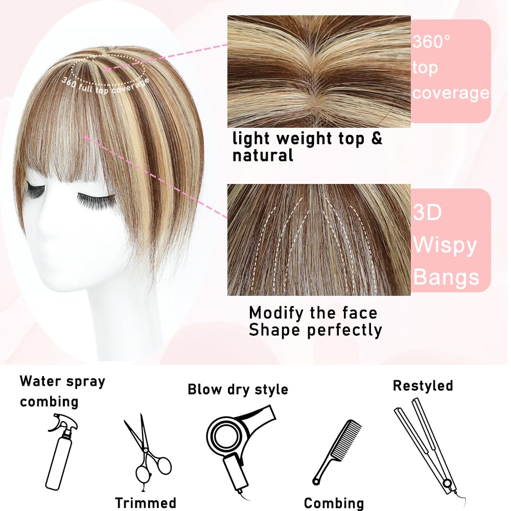 Toppers for Women Real Human Hair with Thinning Hair Clip in Bangs Pieces - Wigtrends