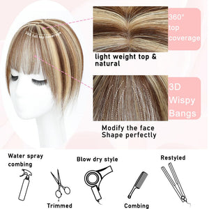 Toppers for Women Real Human Hair with Thinning Hair Clip in Bangs Pieces - Wigtrends
