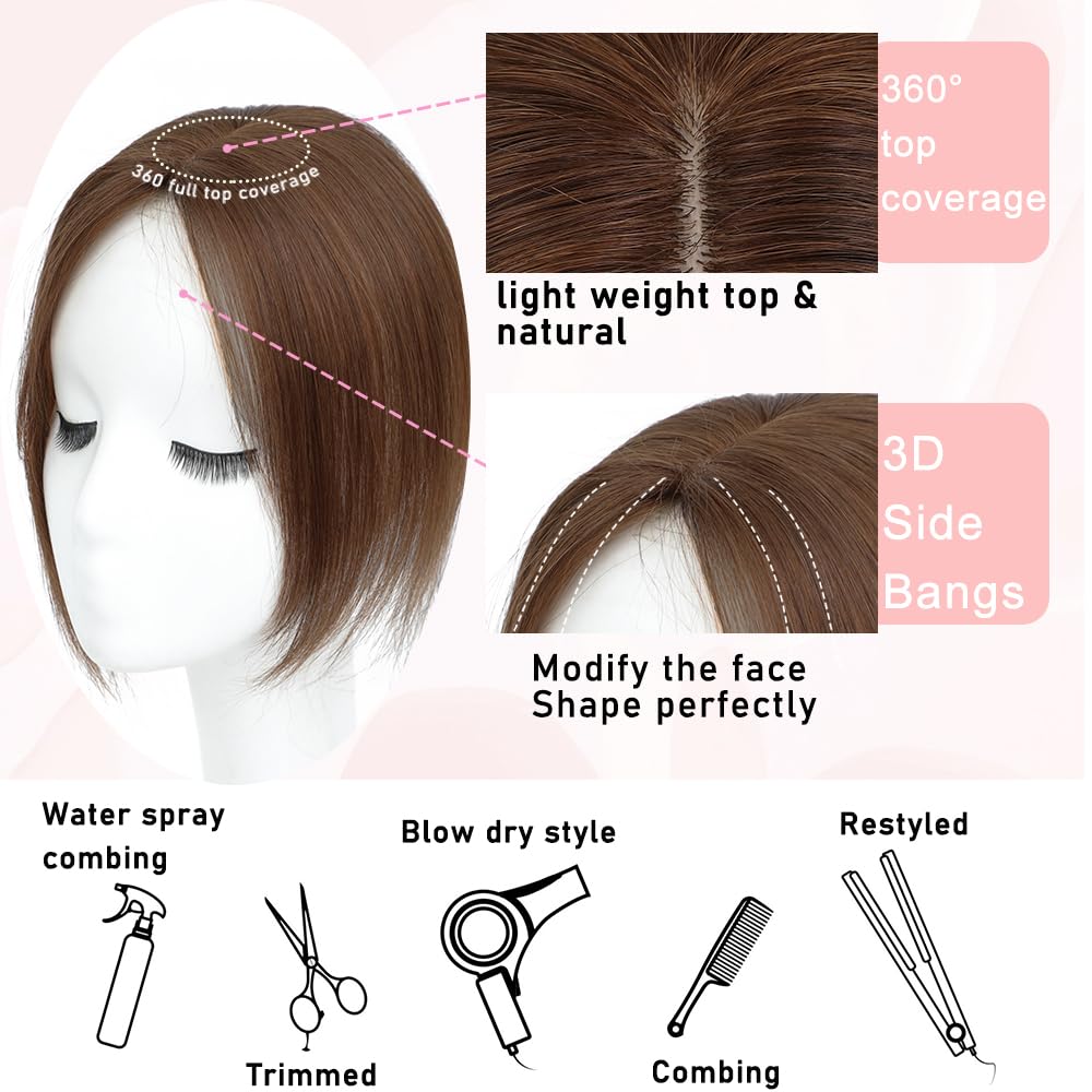 Toppers for Women Real Human Hair with Thinning Hair Clip in Bangs Pieces - Wigtrends
