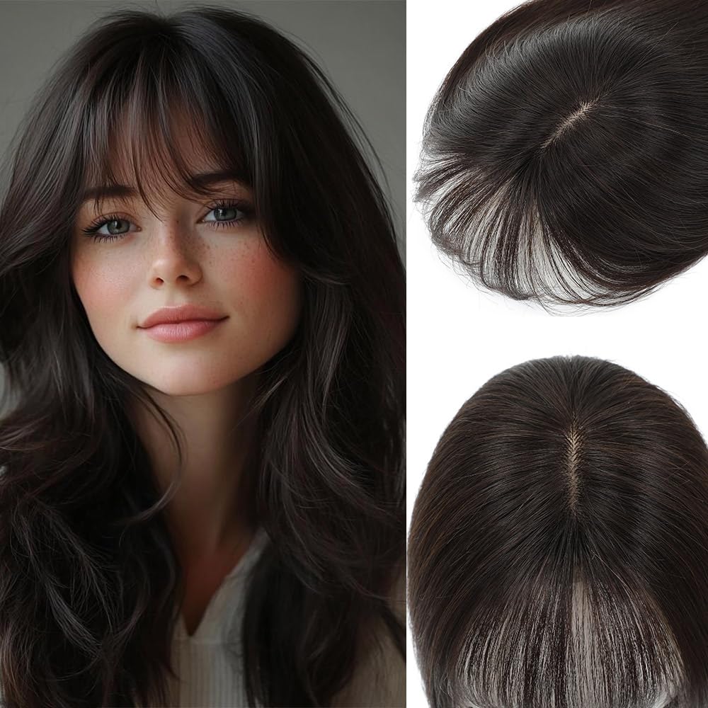 Toppers for Women Real Human Hair with Thinning Hair Clip in Bangs Pieces - Wigtrends