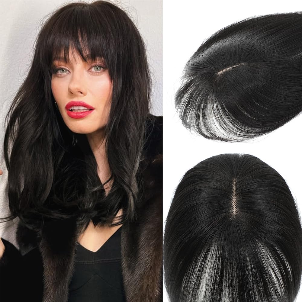 Toppers for Women Real Human Hair with Thinning Hair Clip in Bangs Pieces - Wigtrends