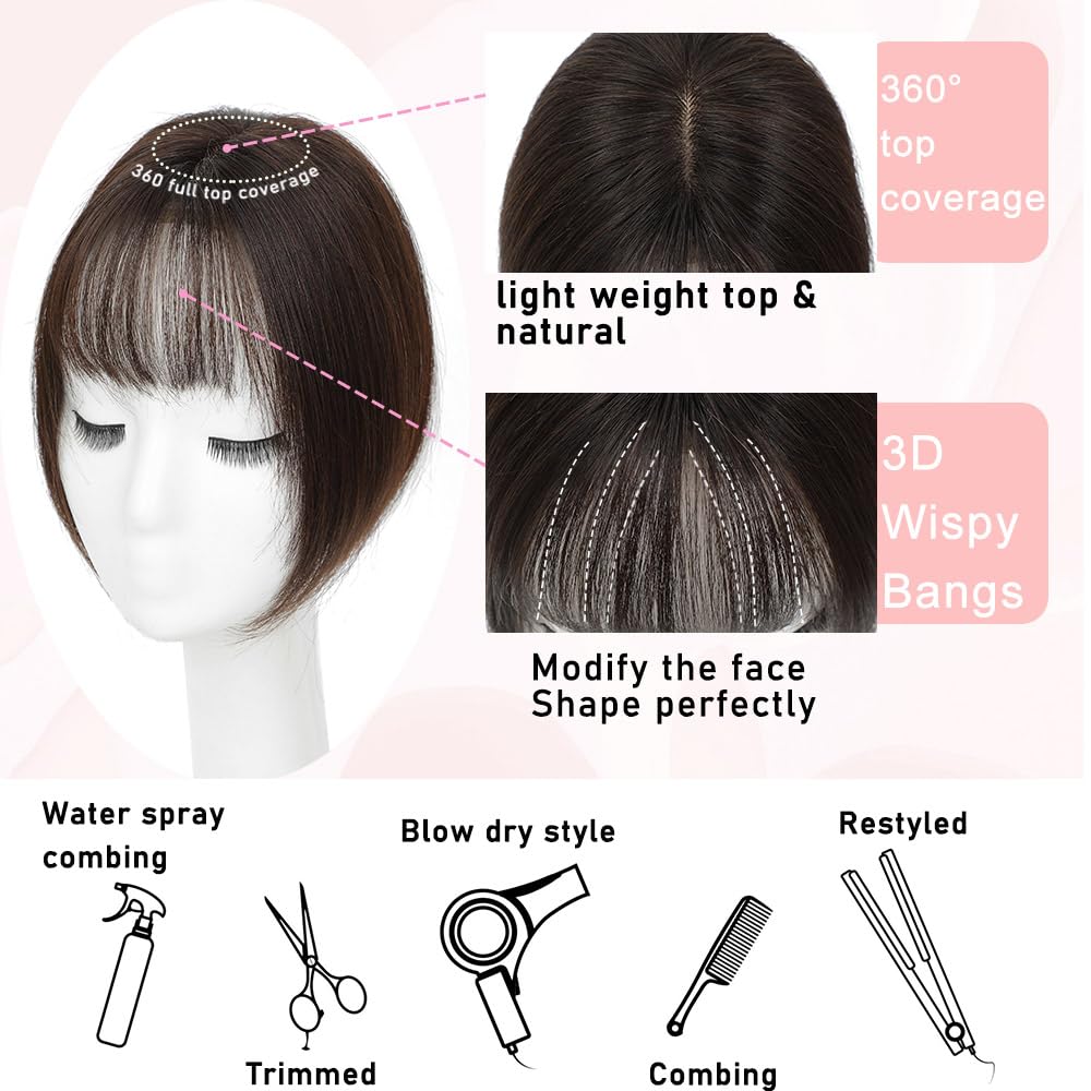 Toppers for Women Real Human Hair with Thinning Hair Clip in Bangs Pieces - Wigtrends