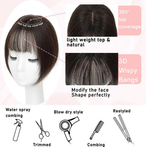 Toppers for Women Real Human Hair with Thinning Hair Clip in Bangs Pieces - Wigtrends
