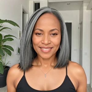 Trendy Design & Color | Salt And Pepper Kinky Straight 5x5 Closure Wig 100% Human Hair - Wigtrends