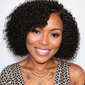 Trendy Short Cut Glueless Deep Curly HD Lace 100% Side Part Human Hair Wigs - Wigtrends