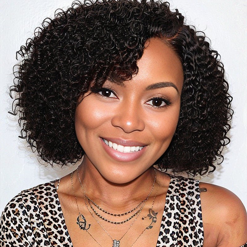 Trendy Short Cut Glueless Deep Curly HD Lace 100% Side Part Human Hair Wigs - Wigtrends