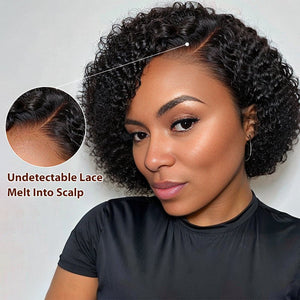 Trendy Short Cut Glueless Deep Curly HD Lace 100% Side Part Human Hair Wigs - Wigtrends