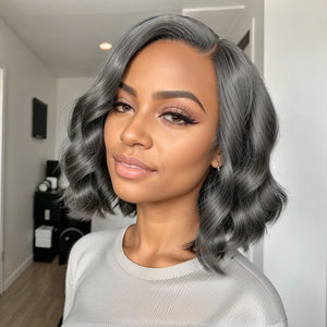 Trendy Style & Color | Salt & Pepper Bob Wigs Side Part Body Waves Glueless 5x5 Lace Closure Wig - Wigtrends