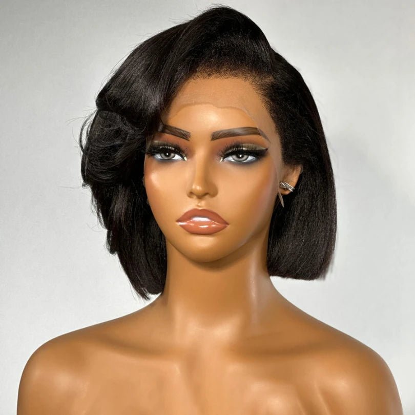 Trendy Yaki Straight Bob Wig with Side Layered Bangs - Wigtrends