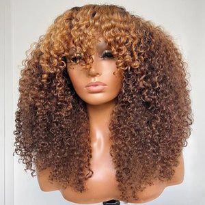 Unique Curly Brown Hair With Blonde Highlights Pre-Cut Wig - Wigtrends