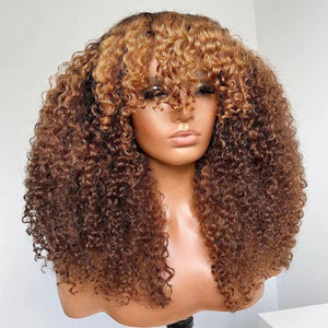 Unique Curly Brown Hair With Blonde Highlights Pre-Cut Wig - Wigtrends