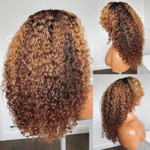 Unique Curly Brown Hair With Blonde Highlights Pre-Cut Wig - Wigtrends